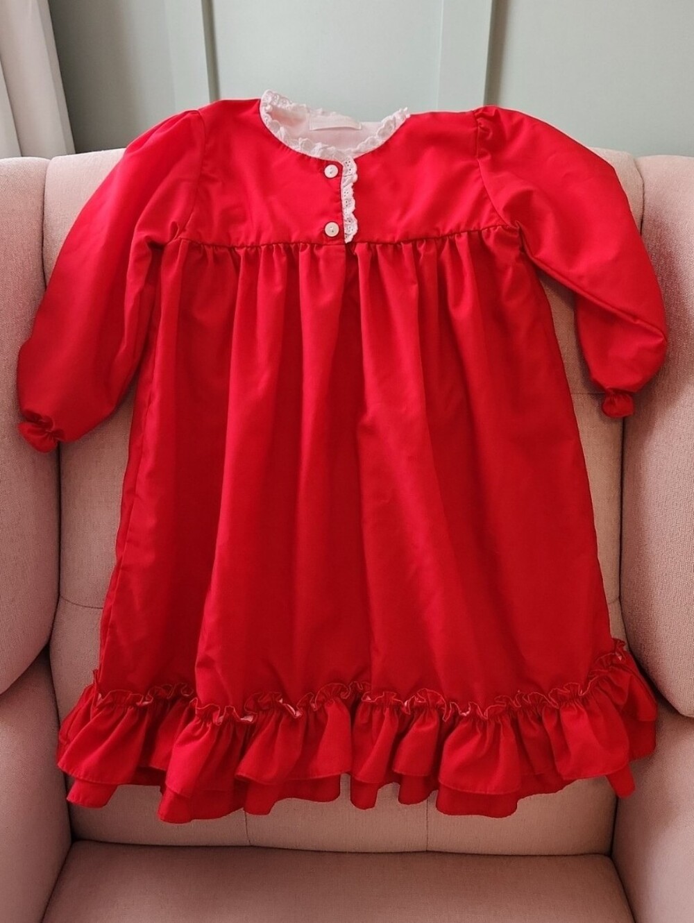 Cecil & Lou 3t Smocked Christmas Holiday Santa White Red Ruffle-Hem Dress Gown